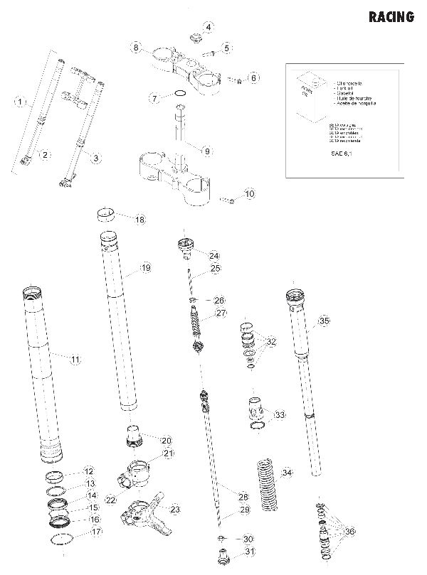 Hoja del despiece · Horquilla Racing 4T 16