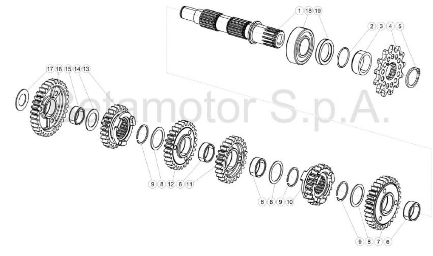 Hoja del despiece · EJE SECUNDARIO 125-200 - 125 RACING 2T 20