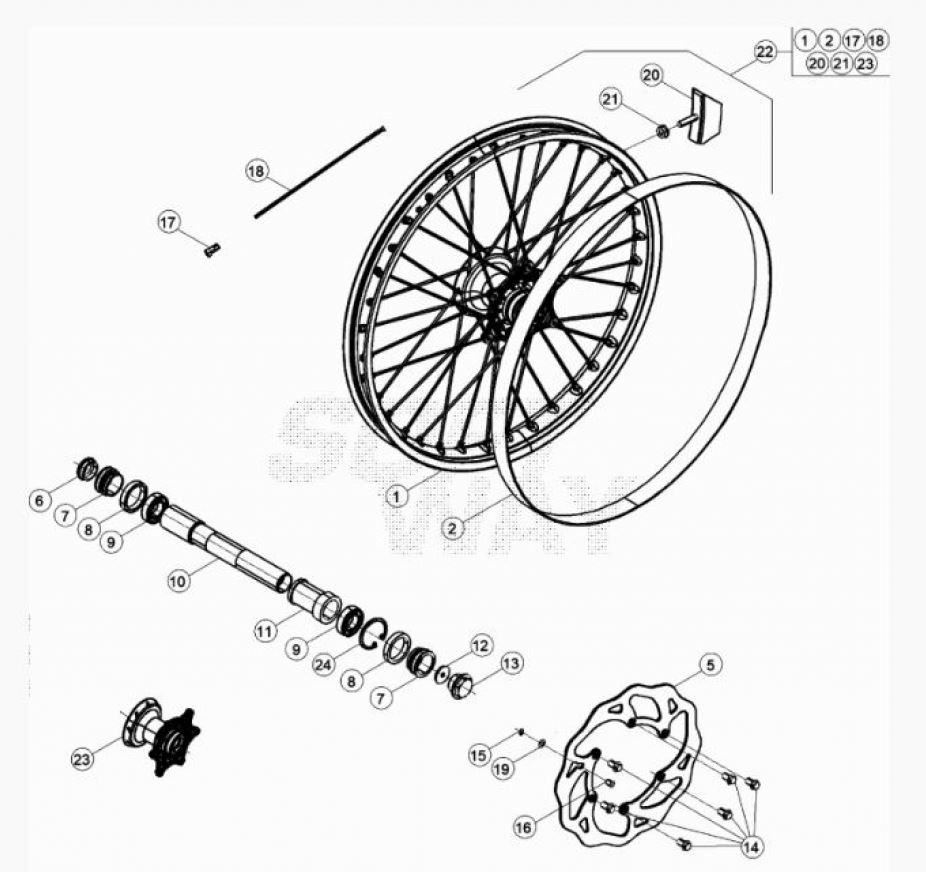 Hoja del despiece · RUEDA DELANTERA 125-200 - 125 RACING 2T 20